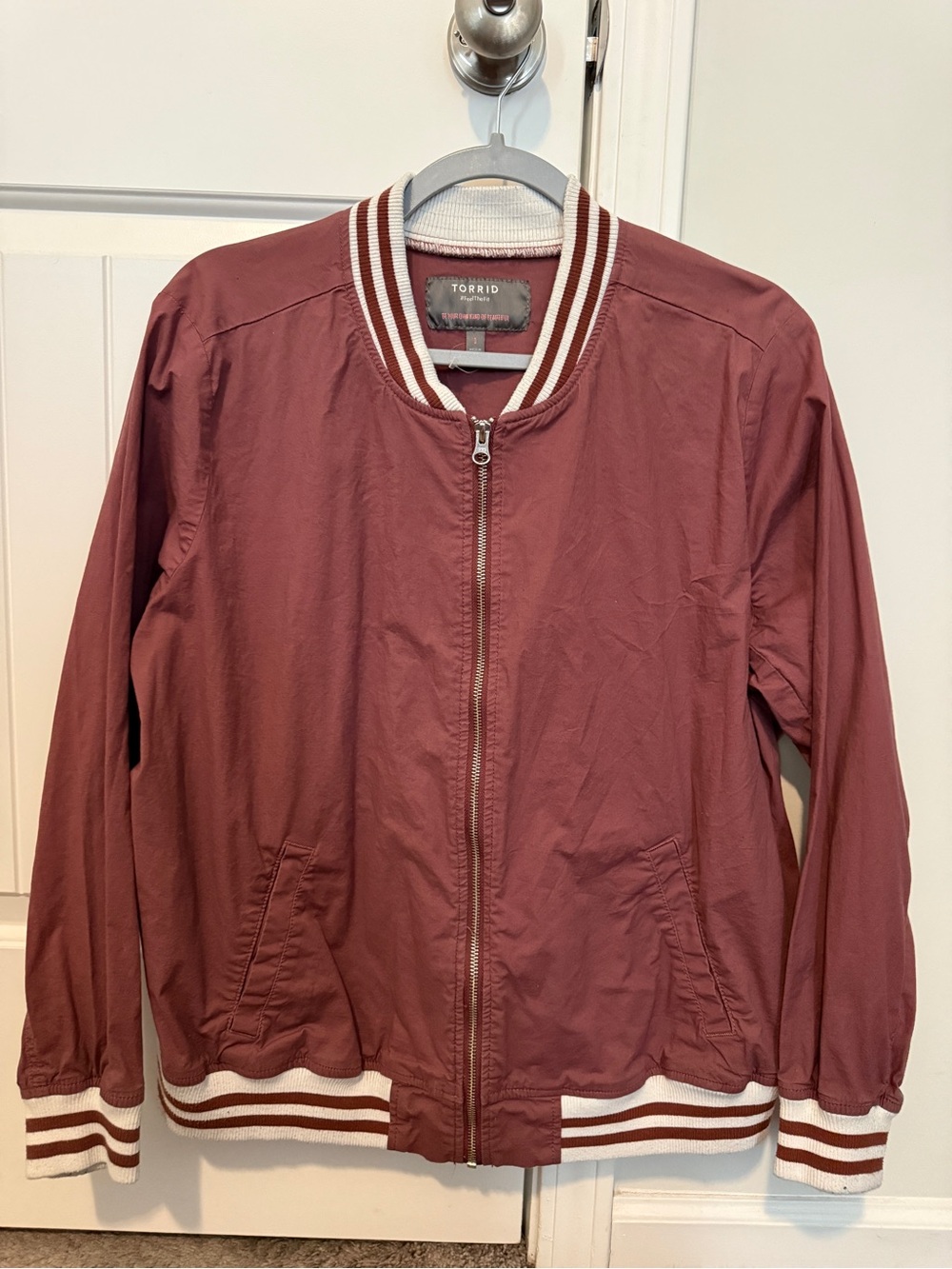 torrid Dusty Rose Bomber Jacket with Striped Ribbing
